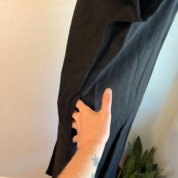 Two Days Off Kaneko Black Linen Button Front Cap Sleeve Midi Dress Size Medium - Picture 7 of 12